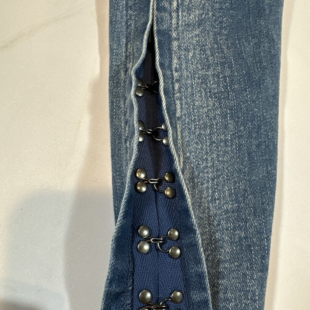Free People Thea Denim Mini Dress Womens M Blue Snap Front A-Line Long Sleeve - Picture 5 of 14